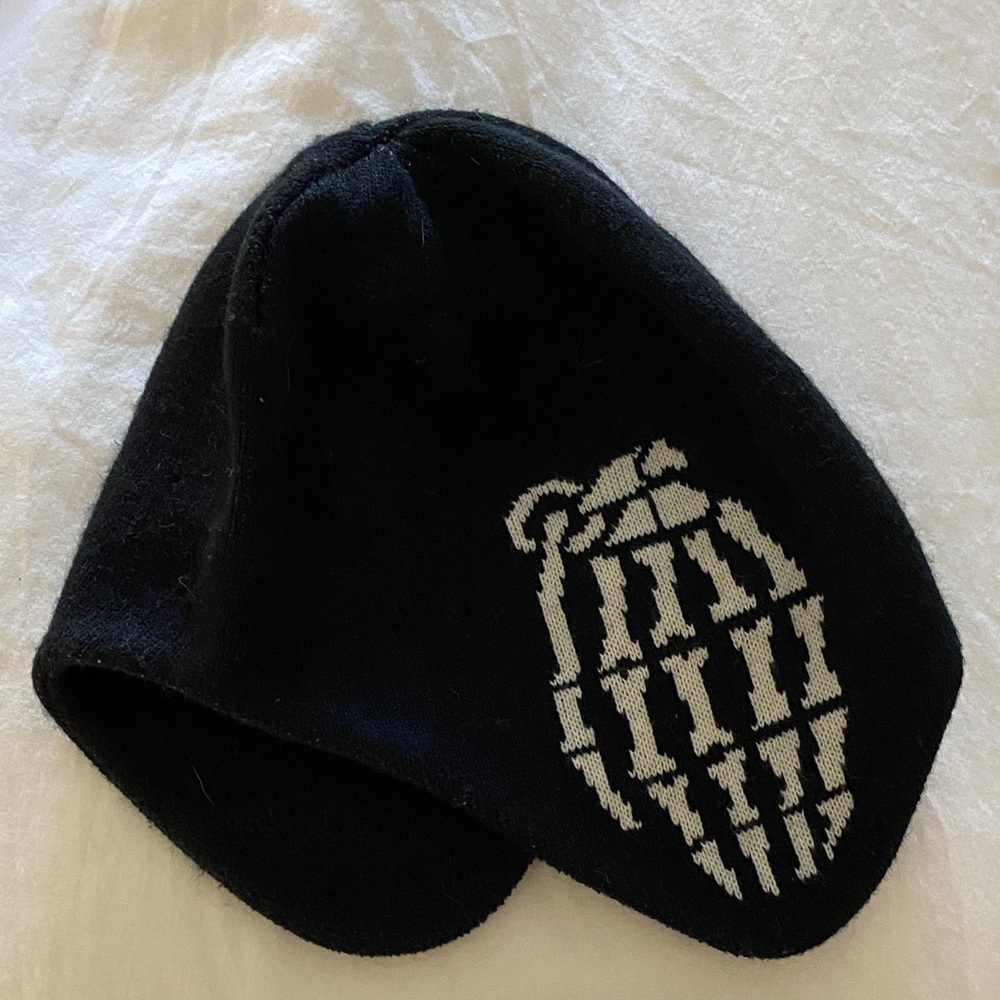 Black Beanie with White Grenade Design